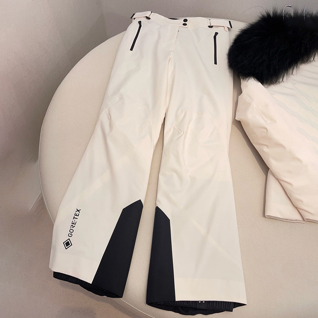 Moncler Grenoble Women's Autumn/winter Flap Lapel Zip Long Sleeve Jacket Ski Suit Letter Mid Waist Fitted Micro Casual Pants White #71795