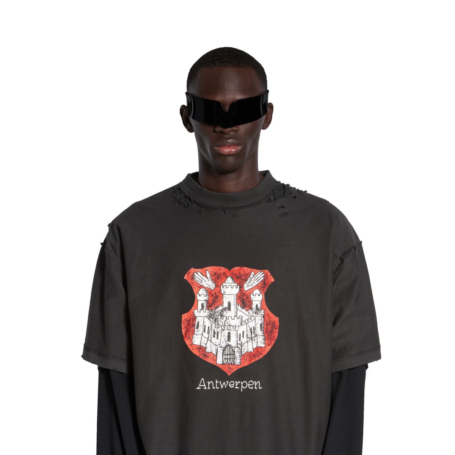 Balenciaga Men's Spring And Summer Black Old Retro Ragged Hole T-shirt Casual Loose Round Neck Oversize Short Sleeve To Ngvp #7972