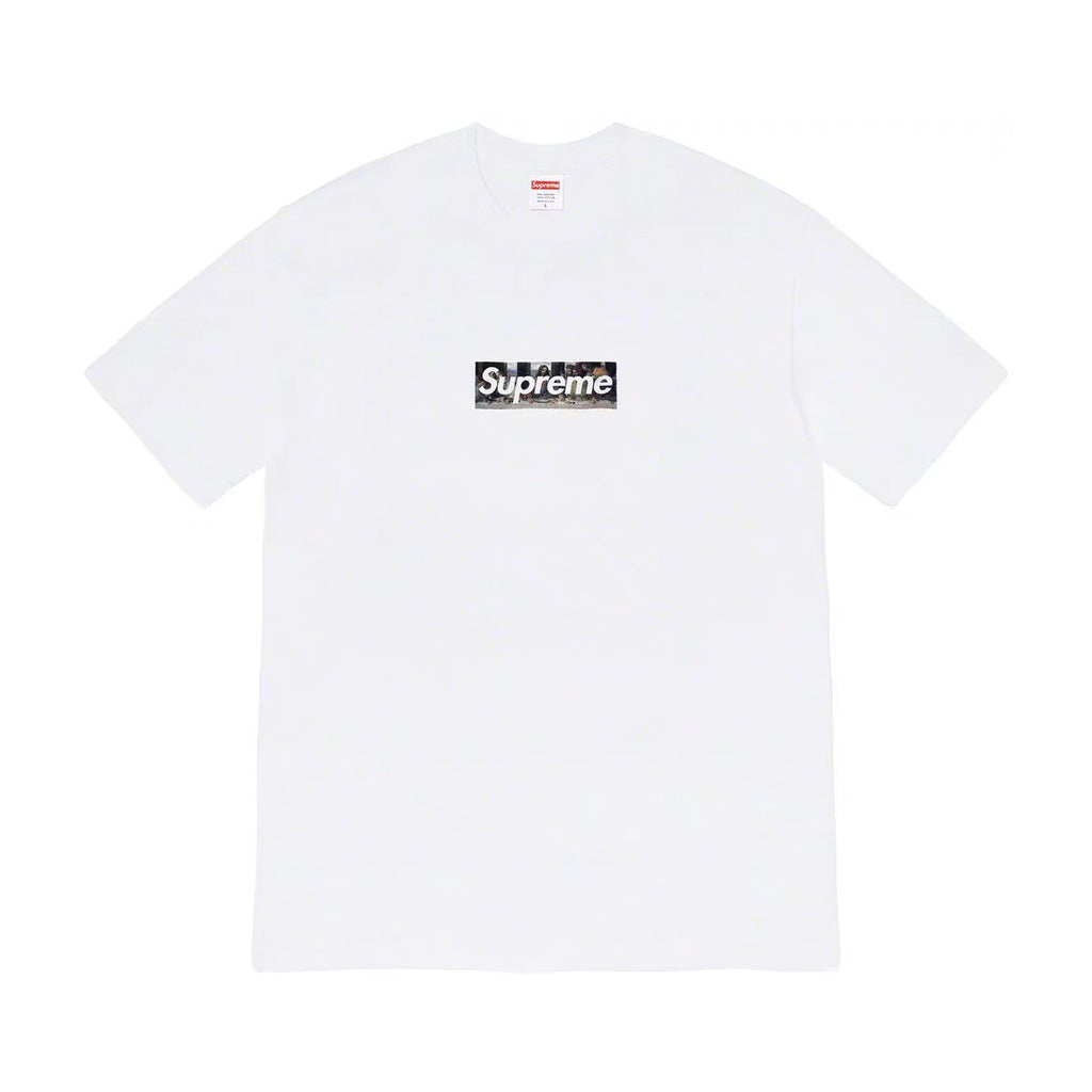 Supreme Week 11 Milan Last Supper Men's & Women's White Leonardo da Vinci The Last Supper Box Logo Print Solid Colour Casual Round Neck Short Sleeve T-Shirt #99265