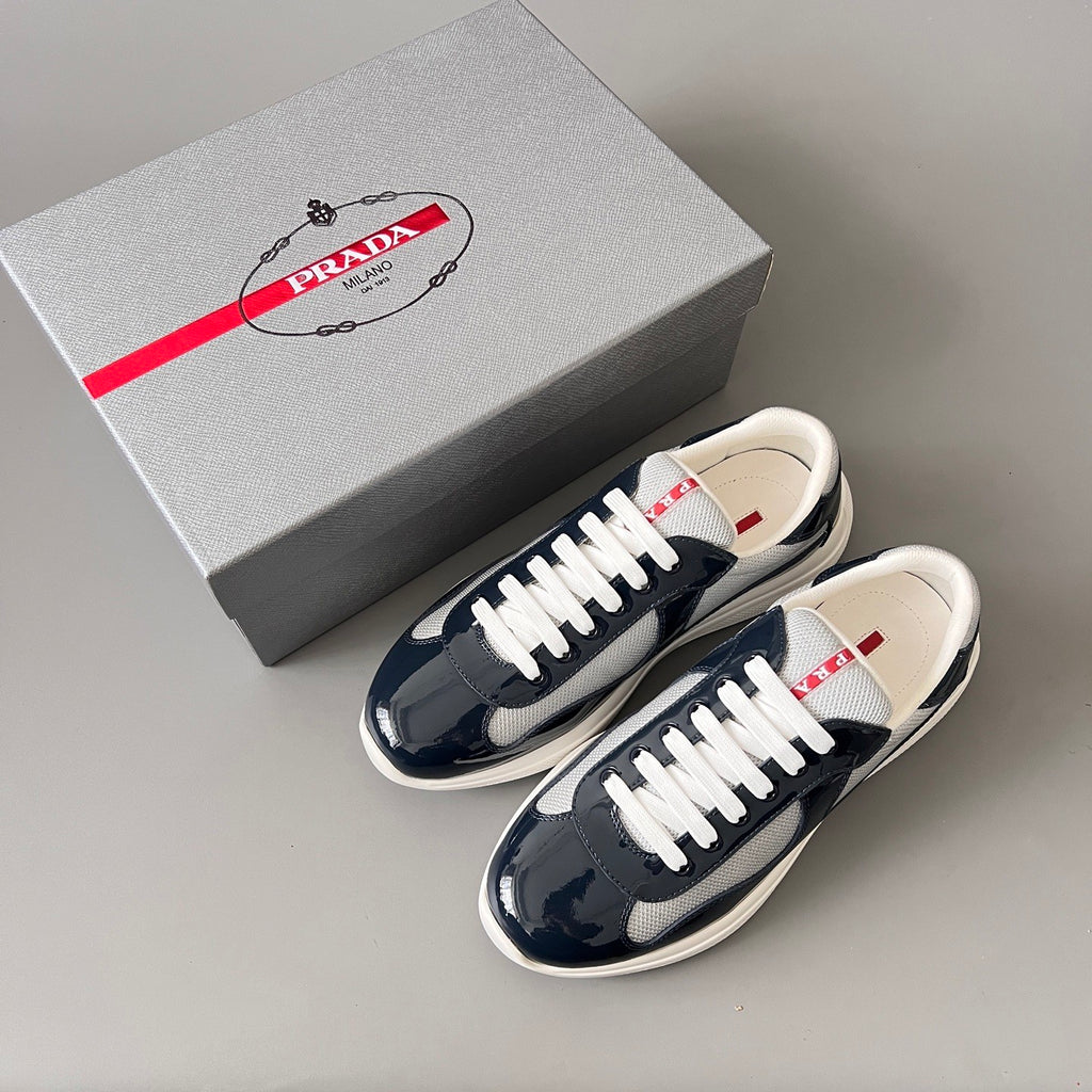 PRADA Black silver Patent Leather And Technical Fabric Prada America s Cup Sneakers #334570