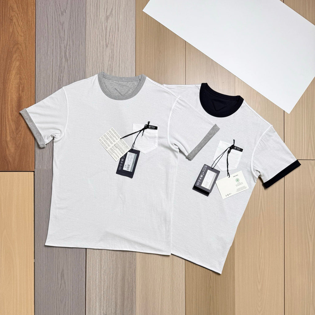 Prada White navy Blue Reversible Cotton T-shirt #336788