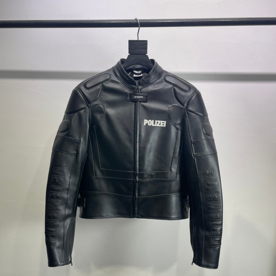 Vetements Men's Winter Letter Printed Long Sleeve Short Fit Motorcycle Leather Jacket #95111