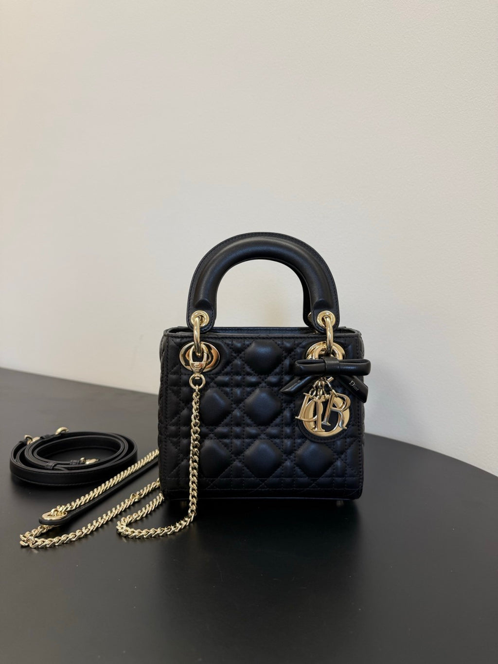 DIOR Mini Lady Dior Bag with Chain Black Cannage Lambskin #376913