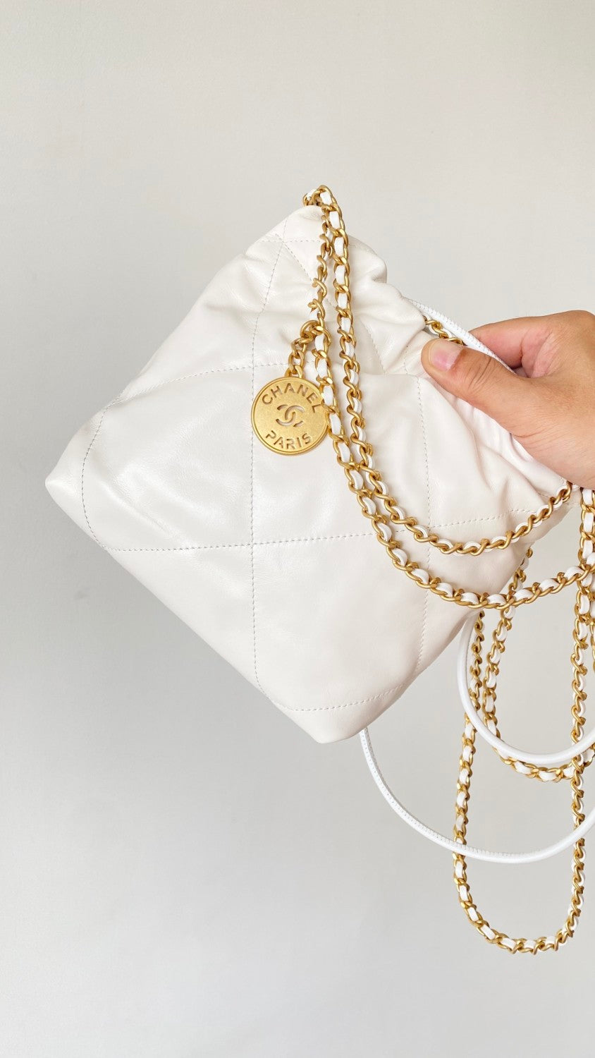 Chanel Women's Solid Color Logo Drawstring Closure Chain Shoulder Strap Glossy Calfskin Shoulder Crossbody Bag Bags #77838