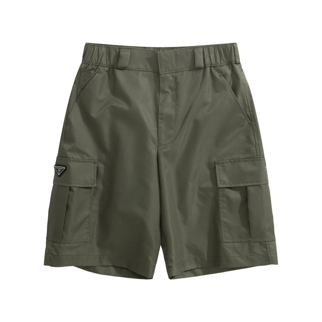 Prada Men's Summer Nylon Multi-Pocket Elastic Waist Solid Color Casual Work Shorts #81195