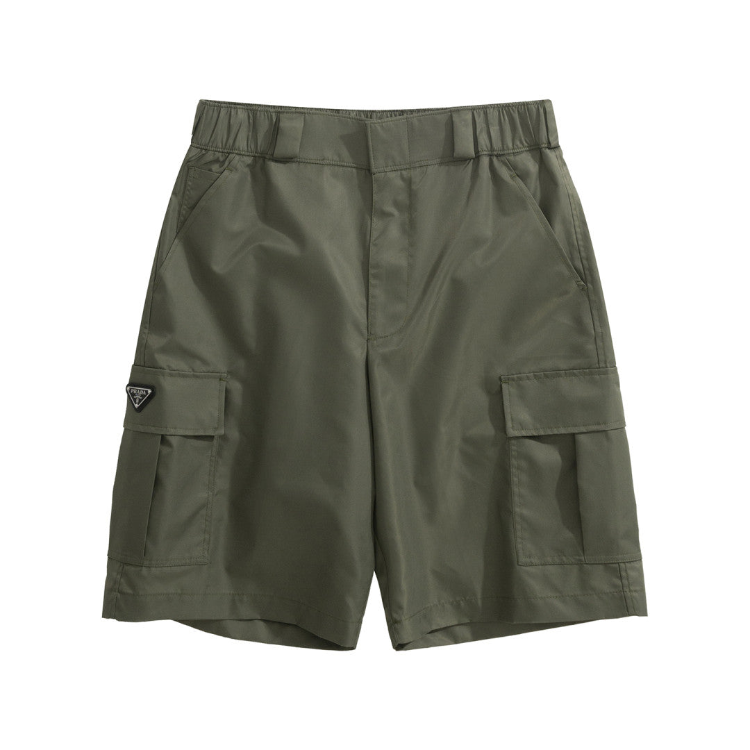 Prada Men's Summer Nylon Multi-Pocket Elastic Waist Solid Color Casual Work Shorts #81195