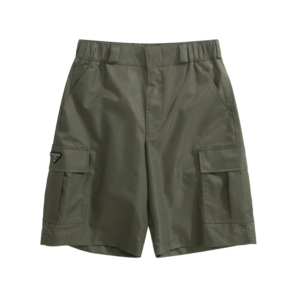 Prada Men's Summer Nylon Multi-Pocket Elastic Waist Solid Color Casual Work Shorts #81195
