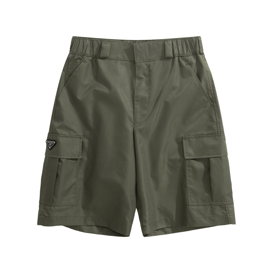 Prada Men's Summer Nylon Multi-Pocket Elastic Waist Solid Color Casual Work Shorts #81195