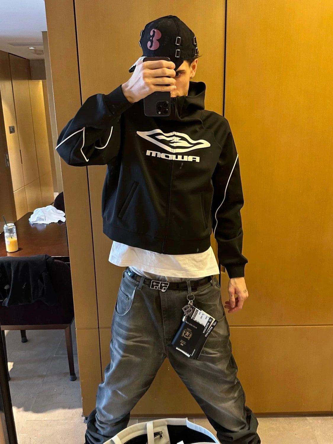 Mowalola Men's Spring And Autumn Black Short Wide Patchwork Sweatshirt Hoodie 0pium Style Playboicarti High Street Trend Fashion Hooded Sweatshirt Ngvp #1893