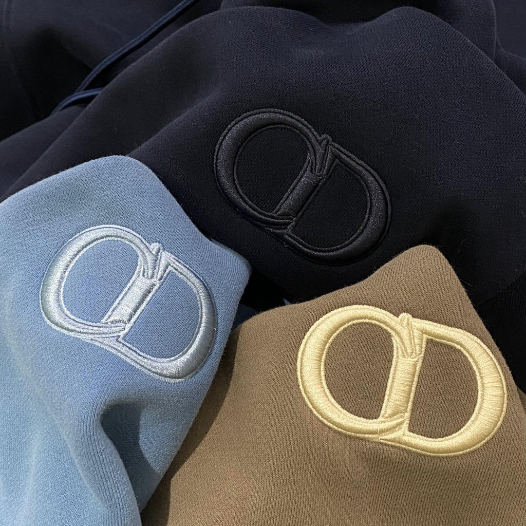 Dior Men's and Women's Spring and Autumn Solid Color Embroidered Logo Cotton Hooded Drawstring Sweatshirt Pullover #72938