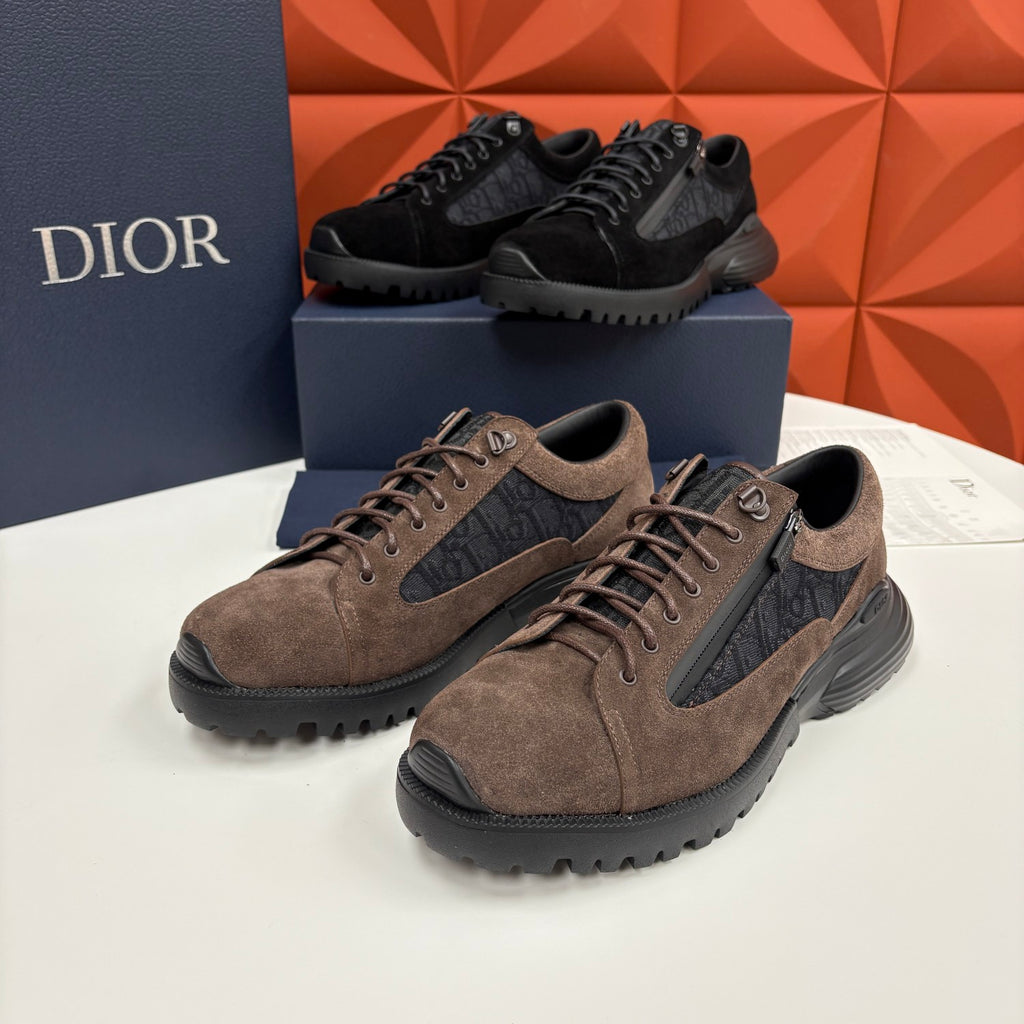 DIOR Comba Men's and Women's Spring/Summer Fashion Casual Solid Color Round Toe Lace Up Suede and Oblique Print Fabric Blend Casual Sneakers Shoes #78729