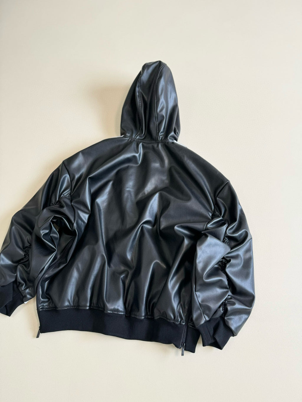 Adidas Originals Men's And Women's Spring And Fall Models Three Stripes Color Blocking Loose Sports Hooded Leather Jacket #98641