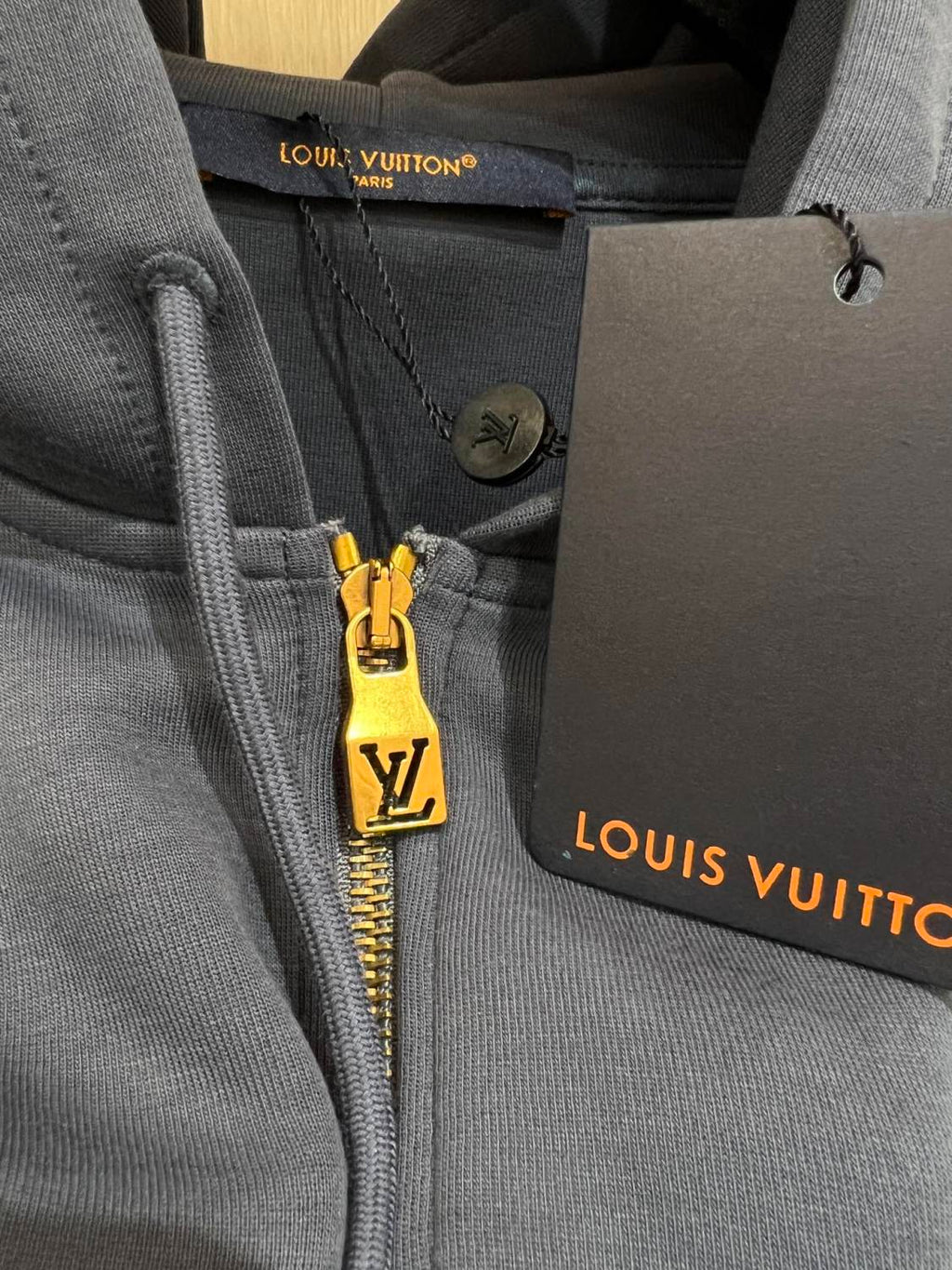Louis Vuitton Men's Spring and Autumn Blue Embroidery Letter Logo Pearl Pendant Hooded Zipper Jacket Lace-Up Trousers Pants Set Suit #99763