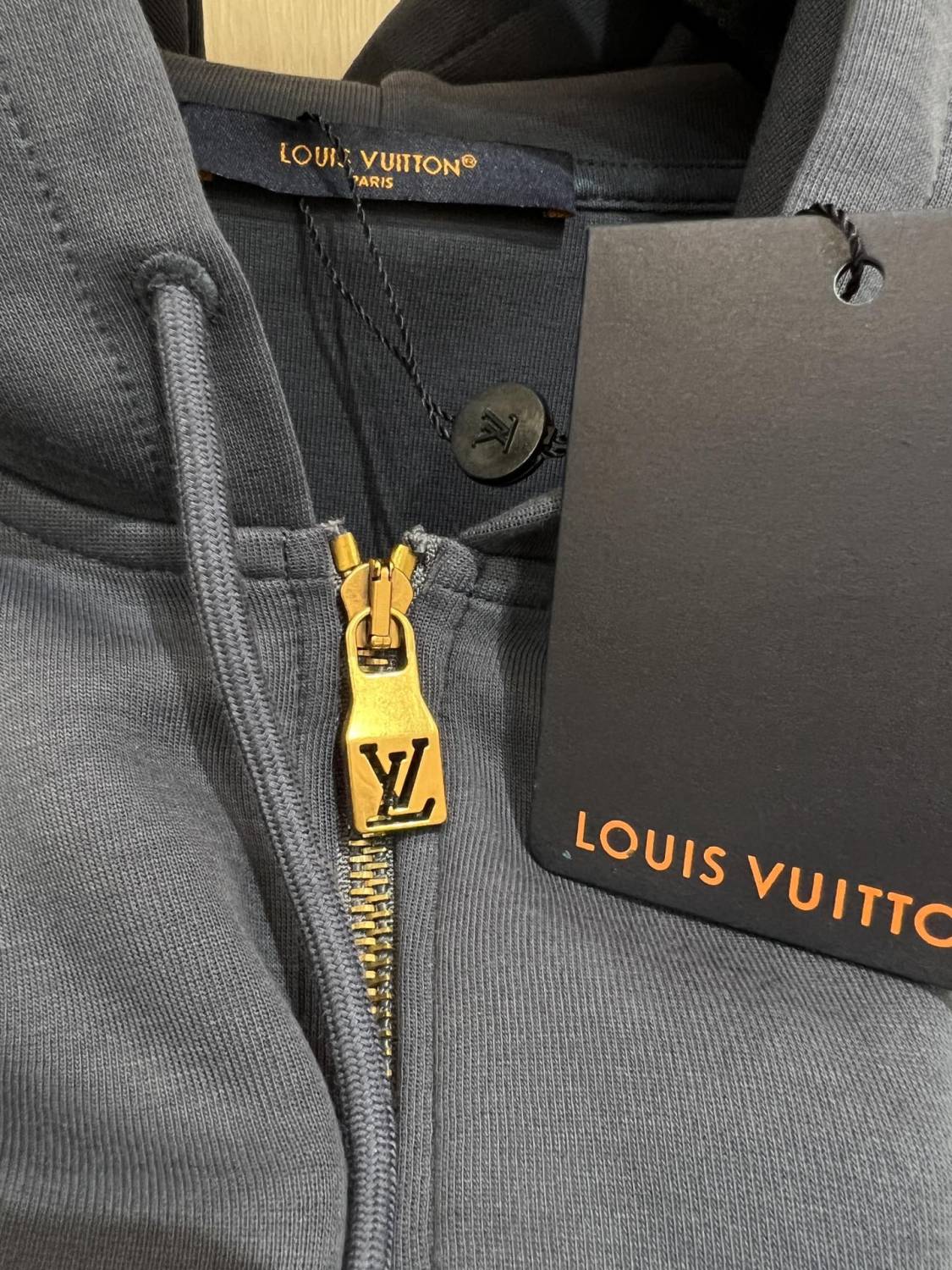 Louis Vuitton Men's Spring and Autumn Blue Embroidery Letter Logo Pearl Pendant Hooded Zipper Jacket Lace-Up Trousers Pants Set Suit #99763