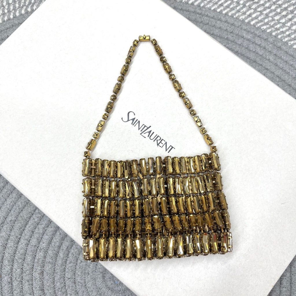 SAINT LAURENT Women's EVENING Crystal-Inspired Handbag Bag Limited Edition Sparkling Crystal Clutch Mini Chain-Strap Underarm Tote Bags #193642
