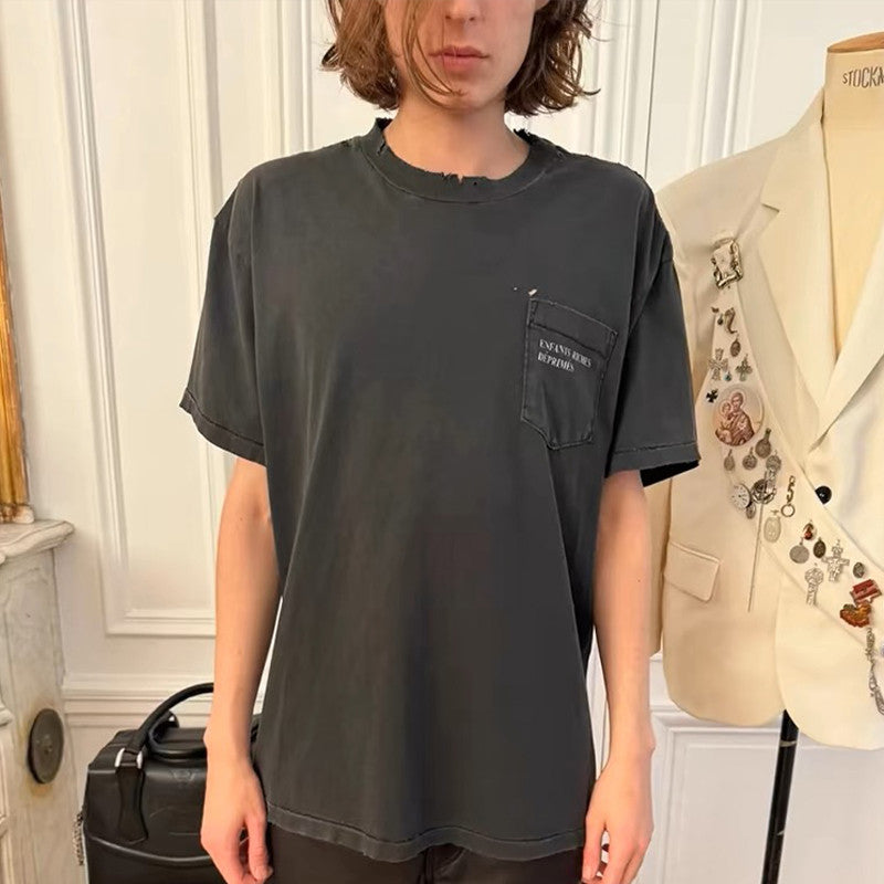 Enfants Riches Deprimes Men's Summer Letter Pattern Print Retro Casual Loose Straight Solid Color Cotton Short Sleeve T-Shirt #99365