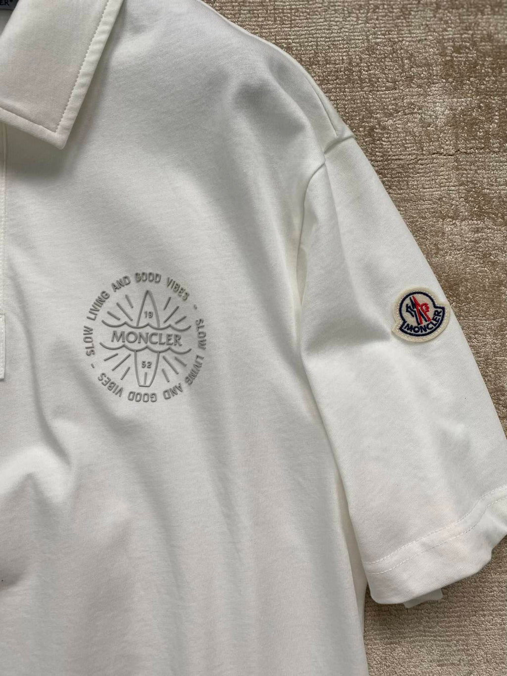 Moncler Men's Summer White Graphic Printed Comfortable Cotton Short Sleeve Polo Shirt T-Shirt #99661