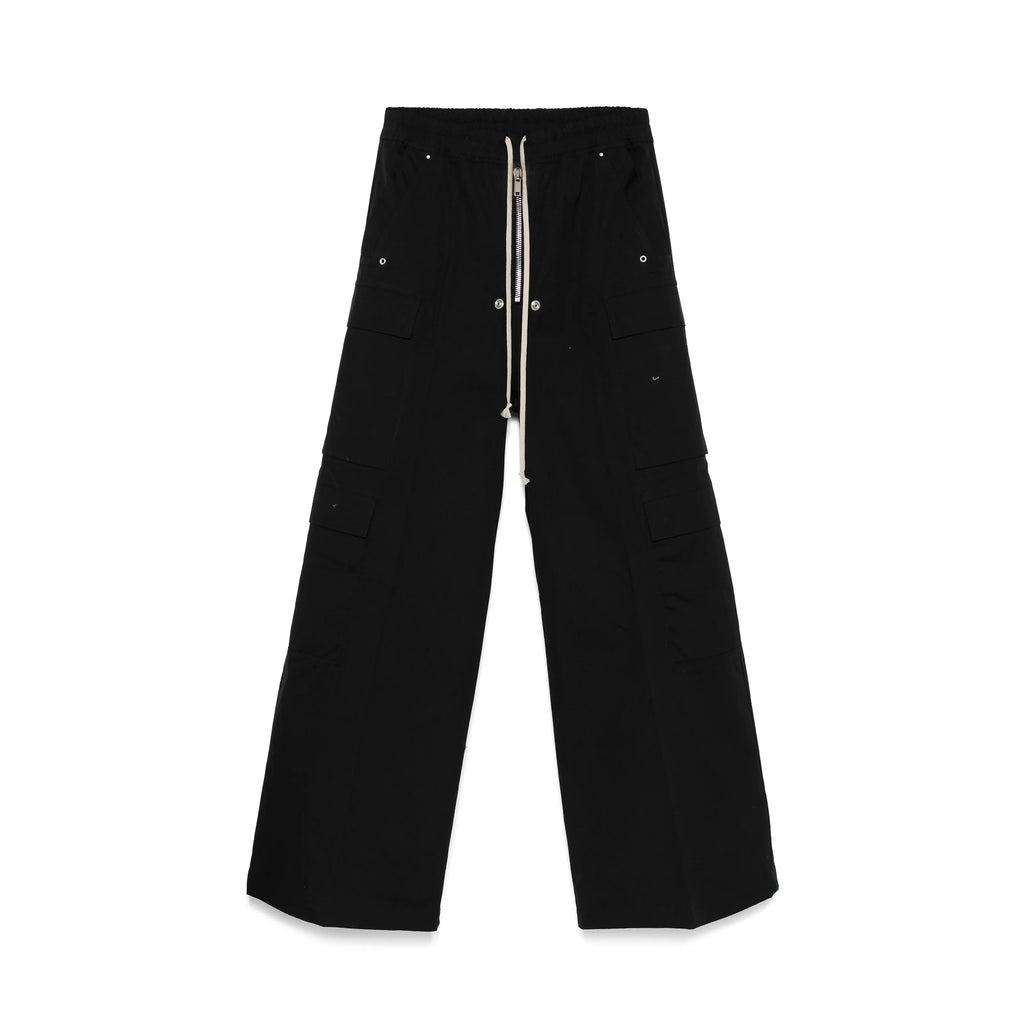 Rick Owens Men's Spring & Fall Black Multi-Pocket Drawstring Zipper Wide Leg Flared Pants #76955