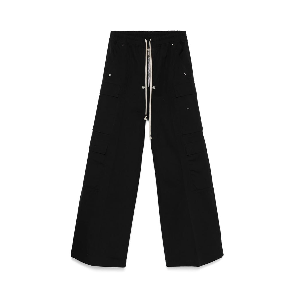 Rick Owens Men's Spring & Fall Black Multi-Pocket Drawstring Zipper Wide Leg Flared Pants #76955