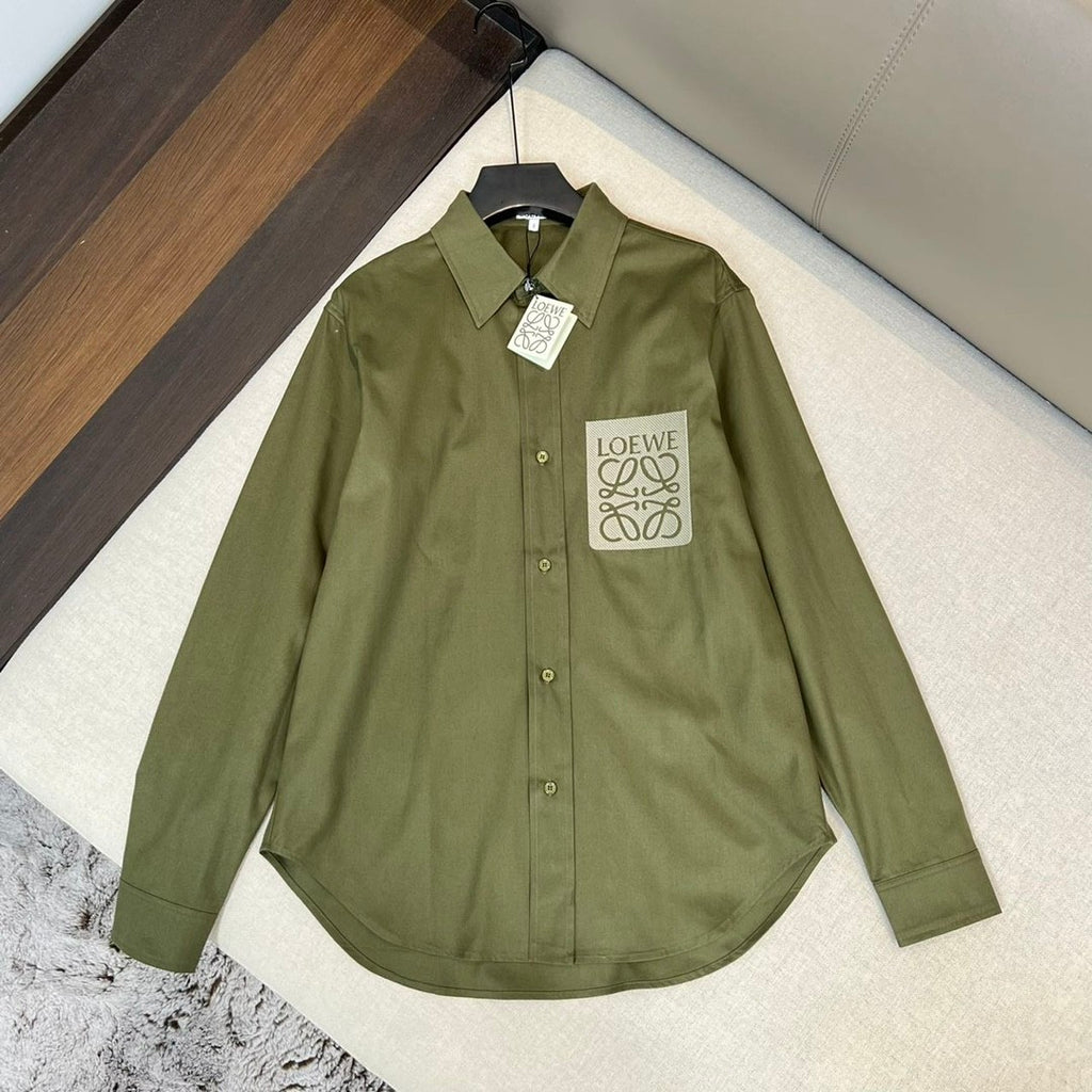 Loewe Men's Spring and Autumn Solid Color Single Breasted Lapel Long Sleeve Shirt #99552