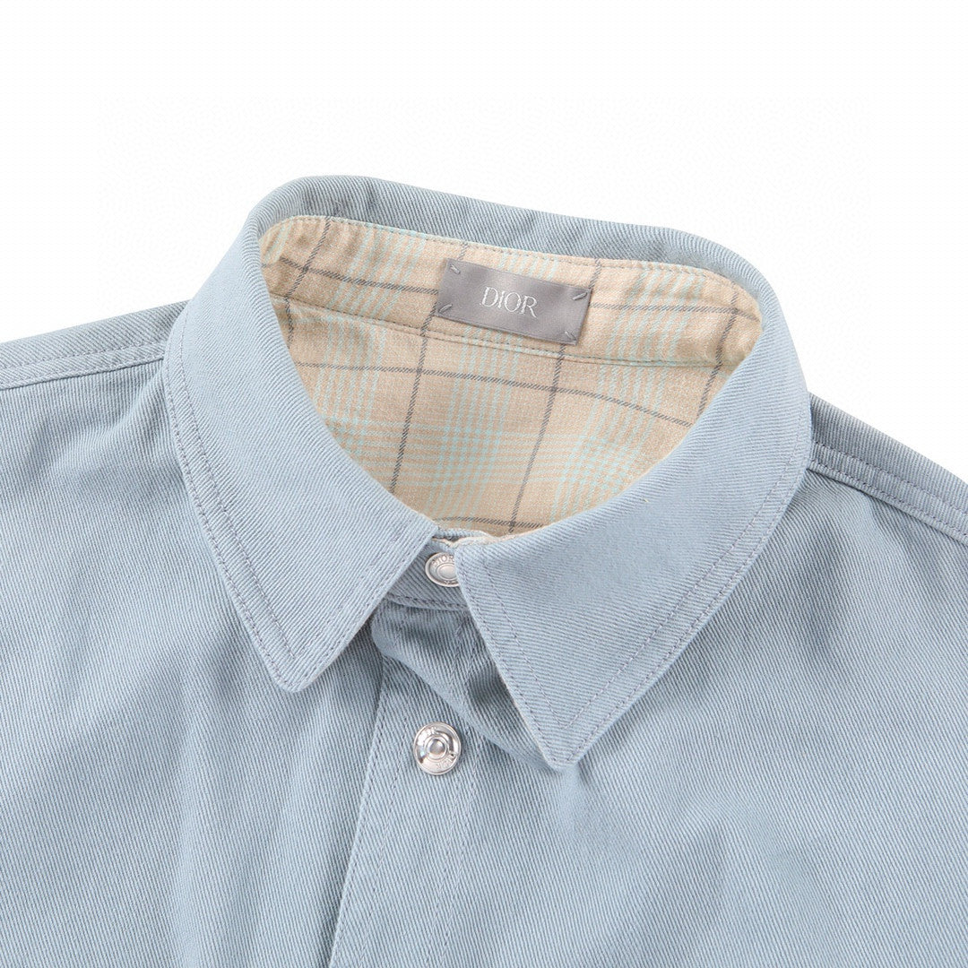 Dior Men's Spring And Autumn Long Sleeved Single Breasted Christian Couture Reversible Shirt Blue Cotton Denim #97745