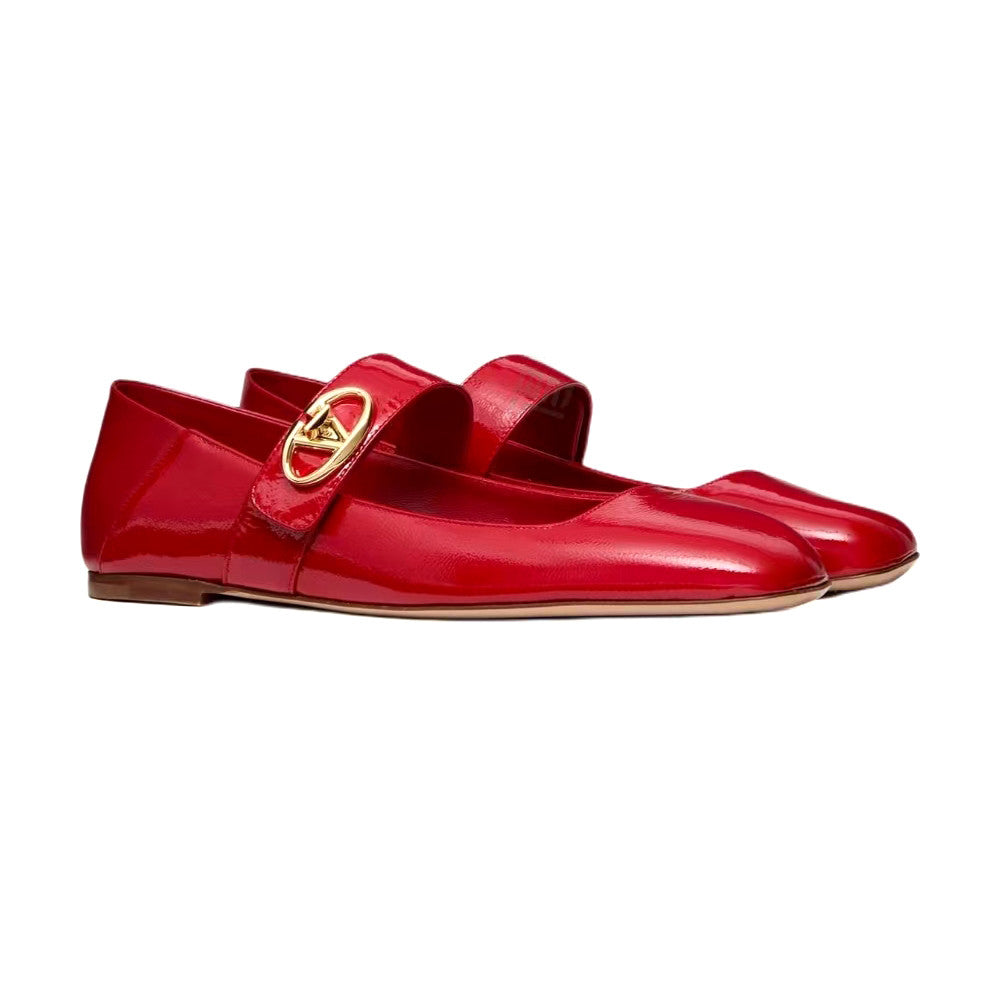 Valentino Women's Spring/Fall Fashion Classic Minimalist Elegant Solid Color Leather Flat Low Top Mary Jane Ballet Flats Shoes #79529