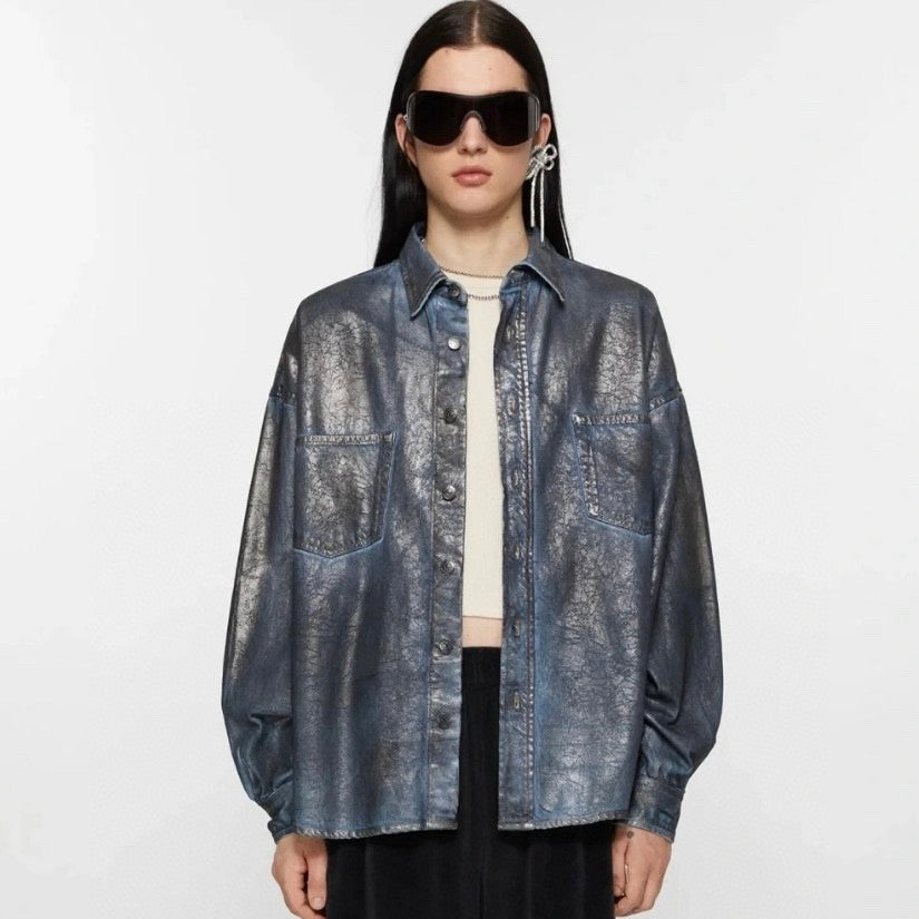 Acne Studios Men's Women's Spring And Autumn Loose Denim Long Sleeve Lapel Cotton Shirt Casual Straight Denim Pants Ngvp #9387