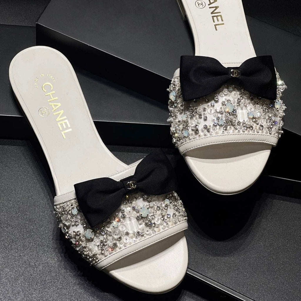 Chanel Women's Spring/Summer Fashion Casual Toe Exposed Flat Heeled Bow Logo Diamond Mary Jane Shoes #78229