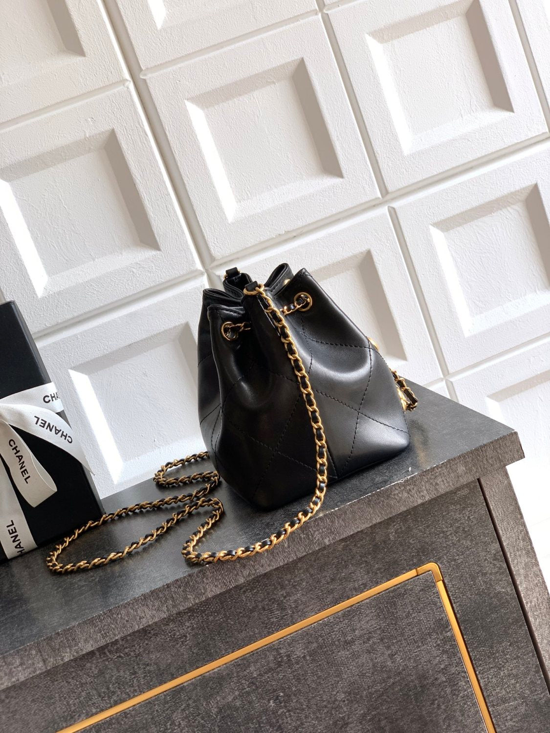 Chanel 2026 Spring/summer New Arrival Women's Heart-shaped Bow Emblem Bucket Bag Diamond-quilted Chain Strap Mini Crossbody Bags #196879