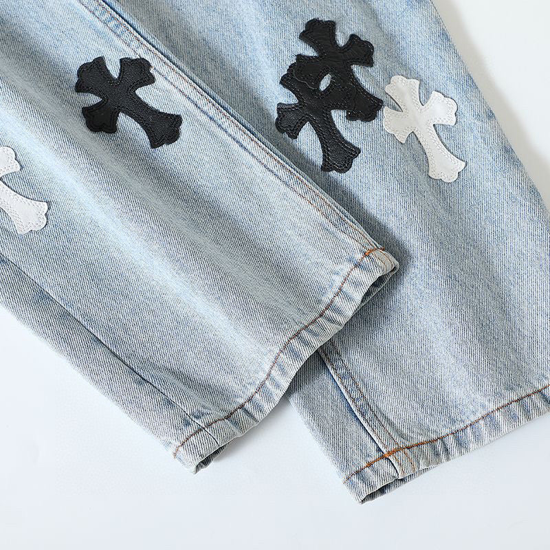 Chrome Hearts Light Blue Graffiti Jeans Pants #96564