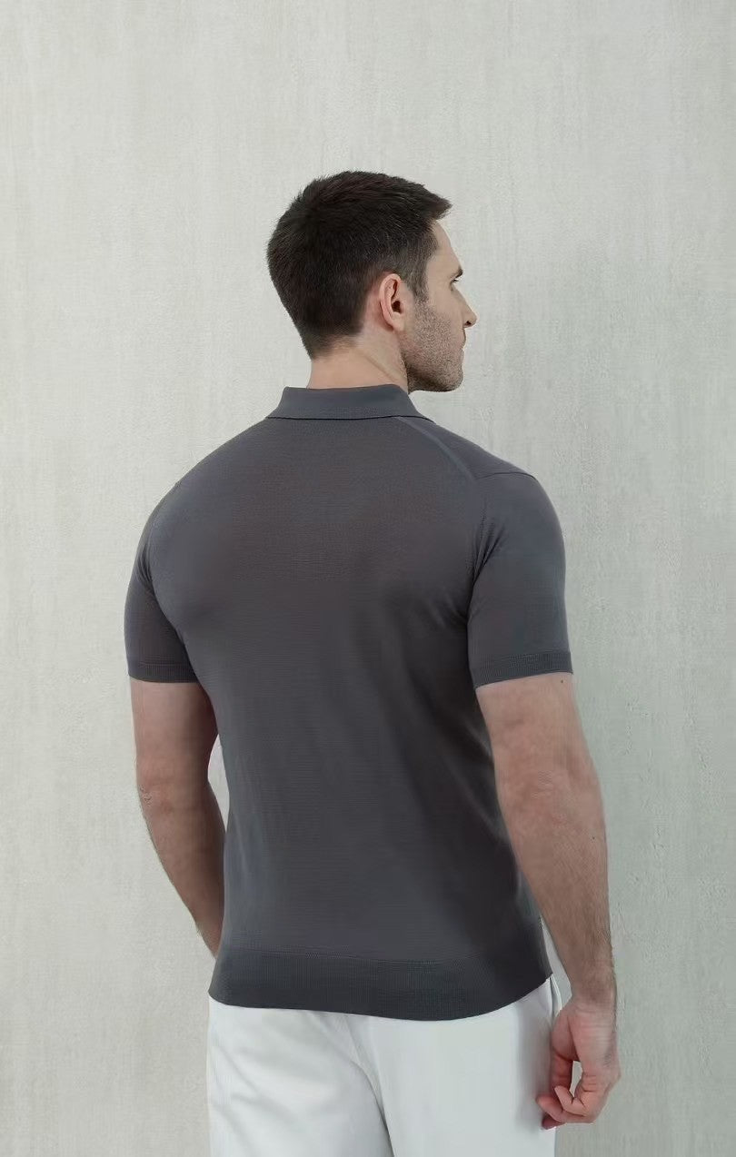 Loro Piana Men's Summer Lapel Straight Solid Color Fitted Pullover Short Sleeve Polo Shirt Ngvp #1554