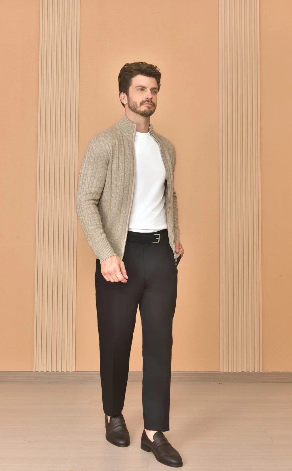 Loro Piana Men's Autumn And Winter Solid Color Zipper Half High Neck Knit Sweater Long Sleeve Jacket Ngvp #9392