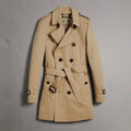 Burberry Men's Spring and Autumn Solid Color Double Breasted Mid-Length Waist Trench Coat Jacket #72856