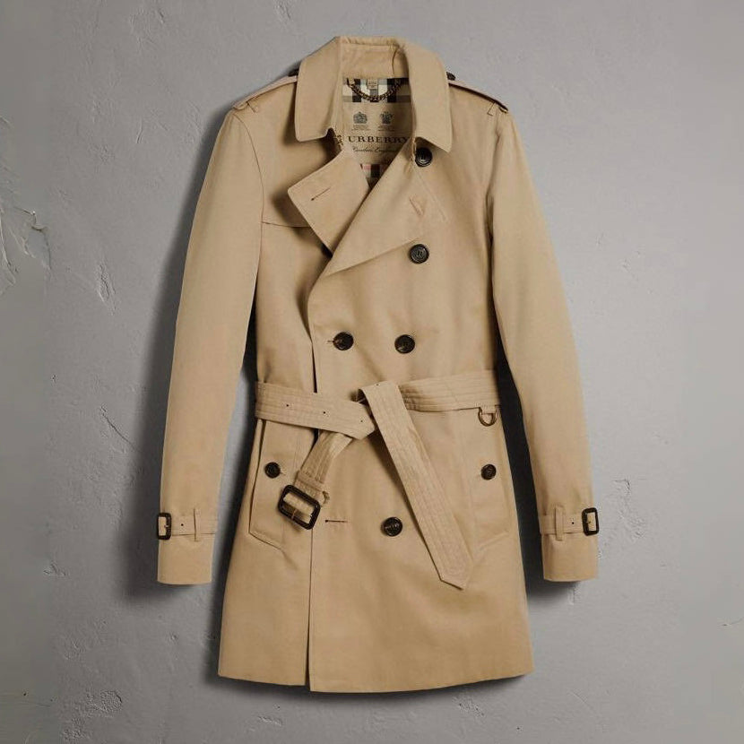 Burberry Men's Spring and Autumn Solid Color Double Breasted Mid-Length Waist Trench Coat Jacket #72856
