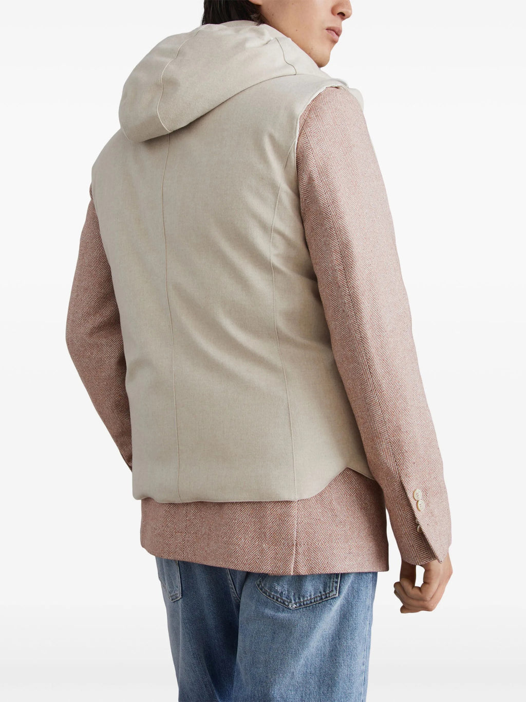 Brunello Cucinelli Men's Spring/Autumn Detachable Hooded Solid Color Single-Breasted Bonded Wool Flannel Down Vest Ngvp #2293