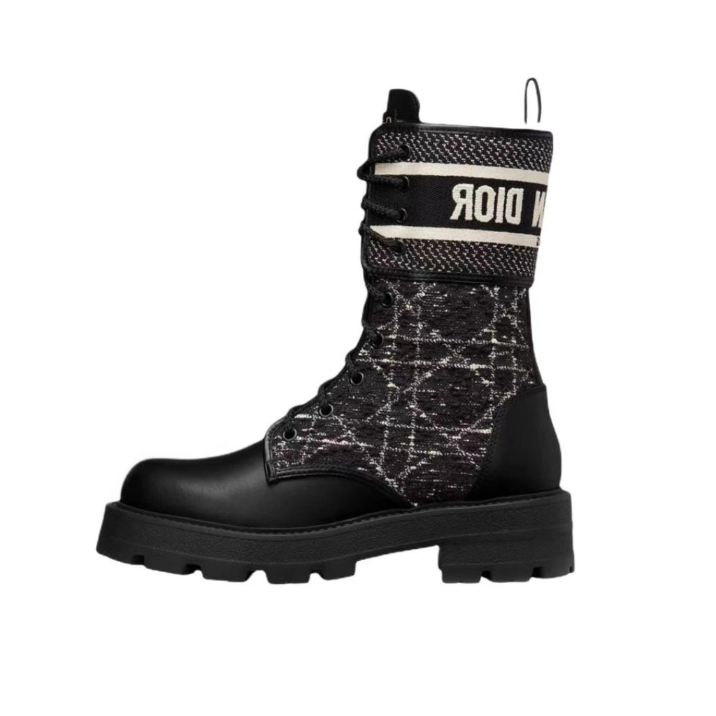 Dior Women's Autumn/Winter Fashion Casual Round Toe Lace Up Leather Light Sole Embroidered Lace Up Martin Boots Shoes #78289