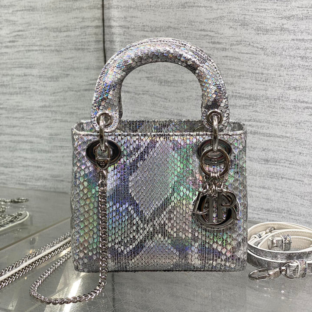Dior Lady Women's Solid Color Metal Pendant Detachable Chain Shoulder Strap Snake Skin Single Shoulder Crossbody Handbag Bag Bags #77722