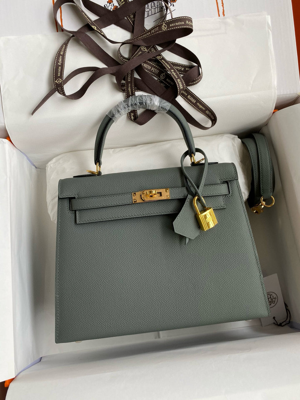 Hermes Kelly 25cm/28cm/32cm Epsom Original Leather Top-Grade Leather Handbag Bag Handcrafted Leather Bag From The Original Factory's Premium Custom Collection #194844