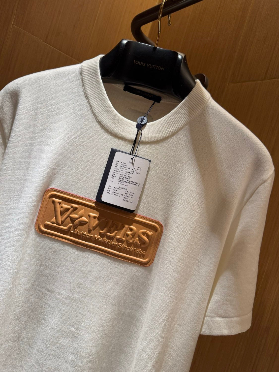 Louis Vuitton Men's Summer Leather Applique Solid Color Cotton Round Neck Short Sleeve T-Shirt #75636