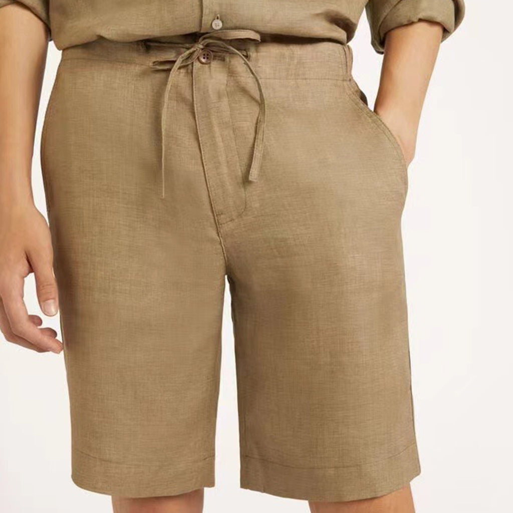 Loro Piana Men's Spring And Summer Trend Fashion Mid-waist Tie Shorts Linen Solid Color Casual Pants Ngvp #8163