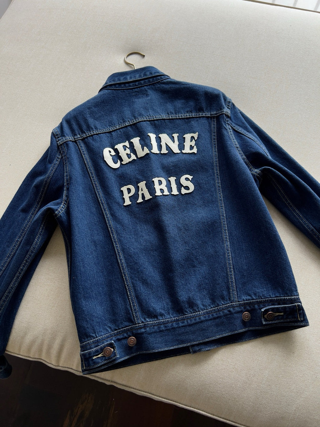 Celine Men's And Women's Spring And Autumn Solid Color Letter Print Single Breasted Long Sleeved Denim Jacket #77737