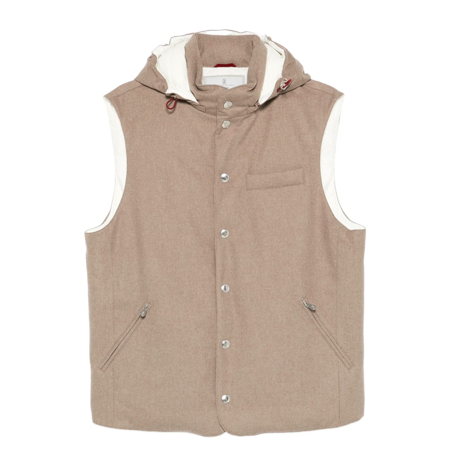 Brunello Cucinelli Men's Spring/Autumn Detachable Hooded Solid Color Single-Breasted Bonded Wool Flannel Down Vest Ngvp #2293