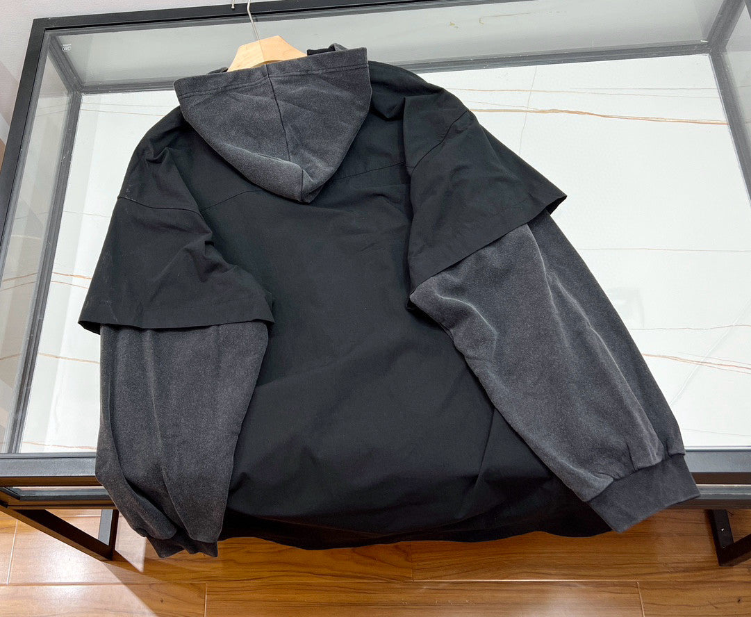 Balenciaga Men's Spring Autumn Black No Drawstring Connected Hooded Single Breasted Long Sleeve Shirt #97866