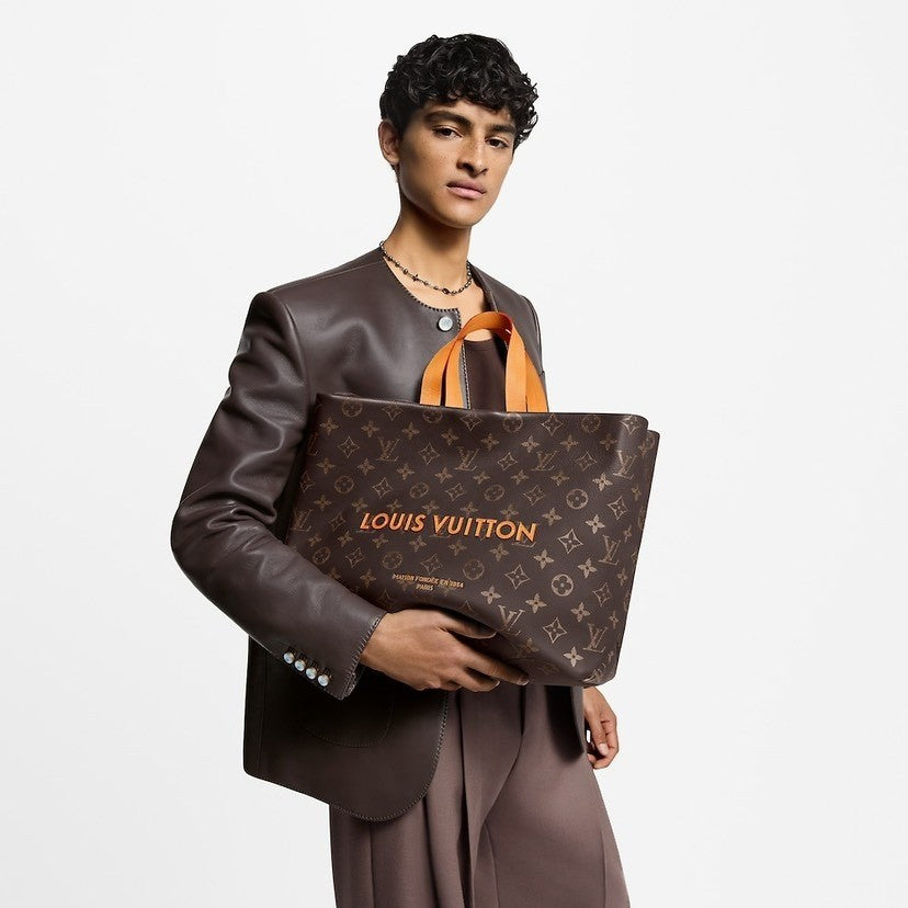 Louis Vuitton Men's Brown Classic Vintage Adjustable Shoulder Strap Embroidered Letter Print Tote Bag - Premium Coated Canvas Leather Bag #75711