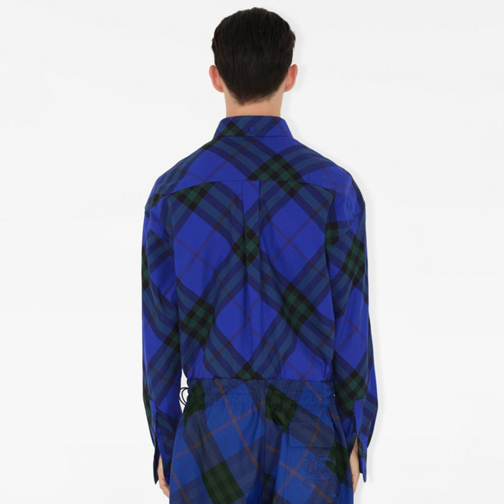 Burberry Men's Spring And Autumn New Retro Plaid Cotton Shirt Color Blocking Single-breasted Lapel Button Down Shirt  #71363