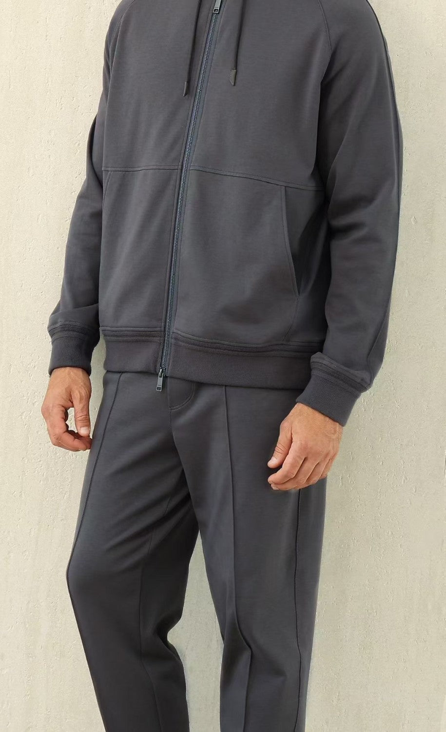 Ermenegildo Zegna Men's Spring/Fall Zipper Drawstring Hoodie Sweatshirt & Solid-Color Casual Pants Suit Set Ngvp #2352