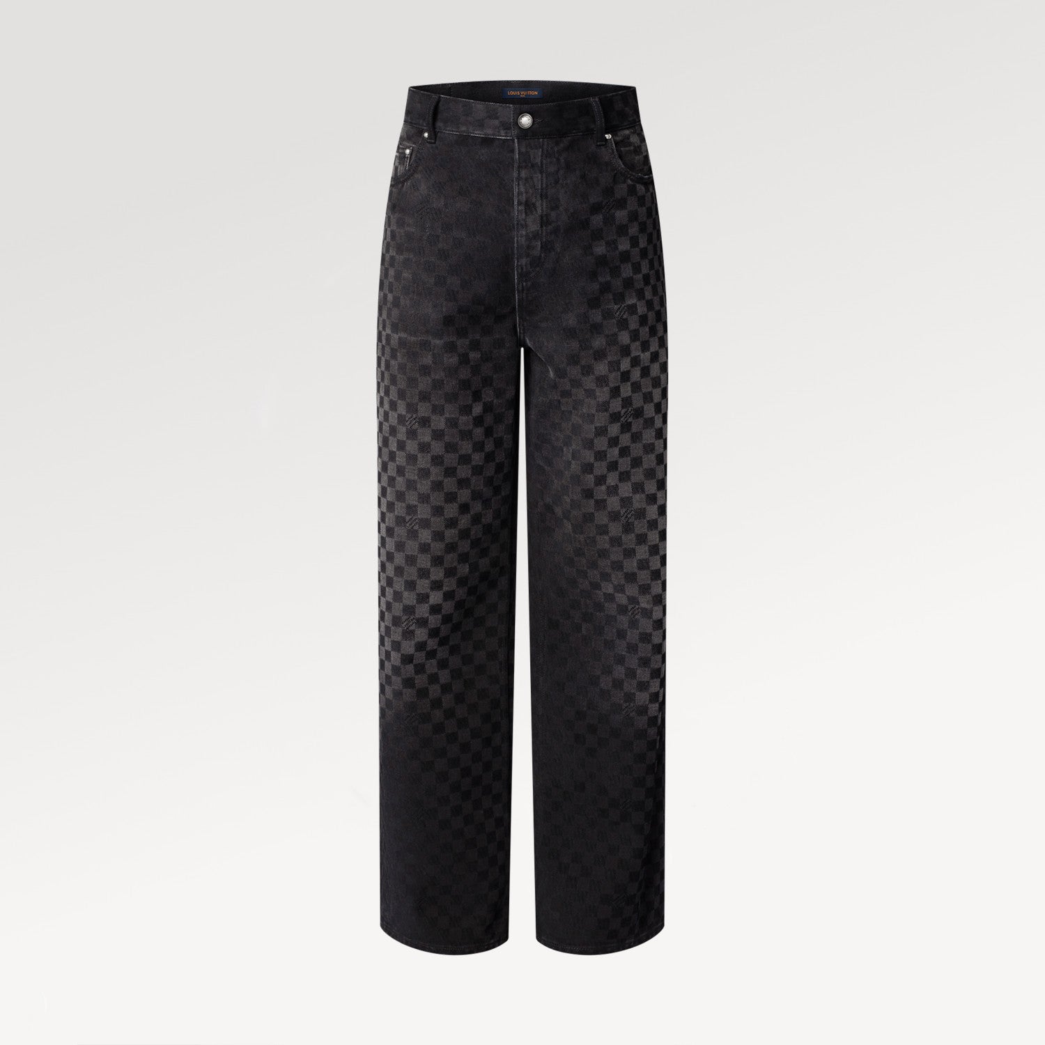 Louis Vuitton Men's Spring Autumn Black Checkered Damier Flocked Suit Lapel Single Breasted Long Sleeve Jacket Straight Wide Leg Trousers Suit Set #81138