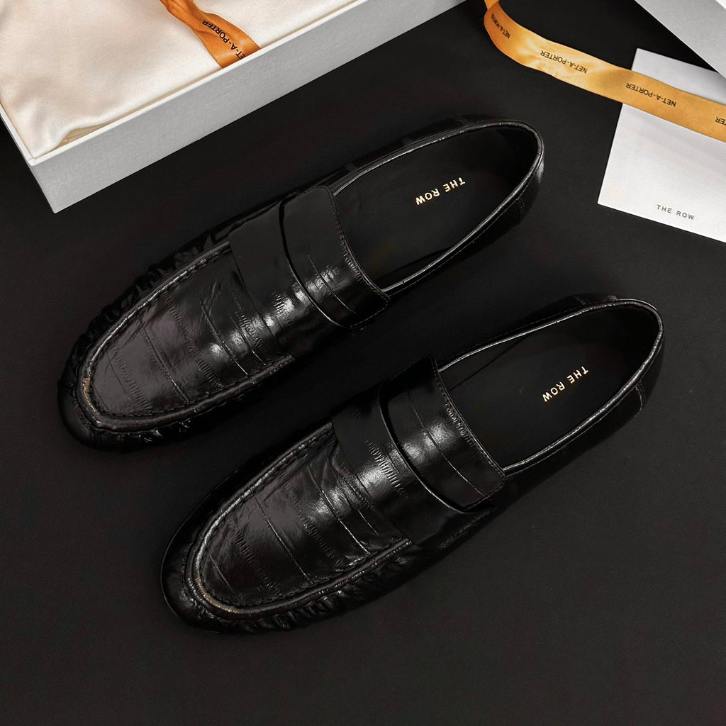 THE ROW Women's Fashion Classic Round Toe Slip On Loafers With Pleated Leather Embossing Pleated Texture Slip On Loafers Shoes #79179