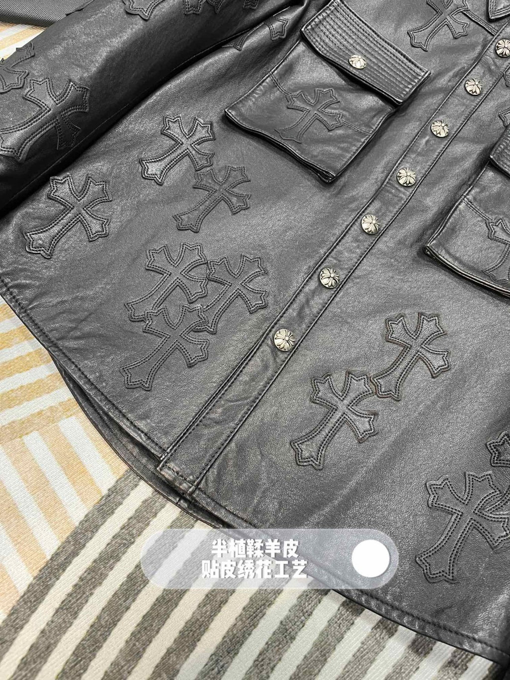 Chrome Hearts Men's Autumn and Winter Black Sheepskin Single Breasted Lapel Long Sleeve Jacket #99454