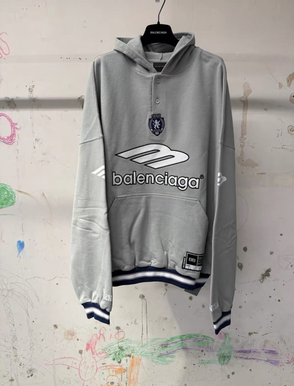 Balenciaga Top-quality Version Men's 3b Football Polo Hoodie in Grey white #336845